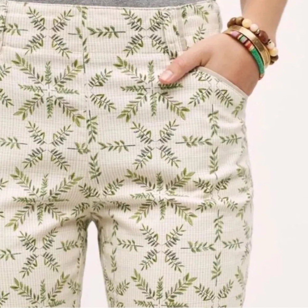 Anthropologie Cartonnier CHARLIE TROUSER Pants Green Beige Floral Leaf Size 10